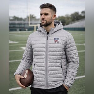 New NFL Official Team Gray Puffer L Jacket MENS Full-Zip Hooded Logo Silver
